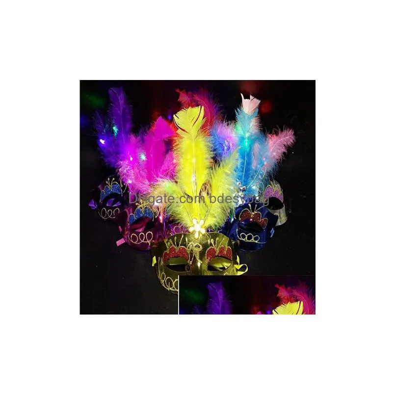 2016 halloween luminous feather masks party masks feather masks led princess venetian mask hjia488