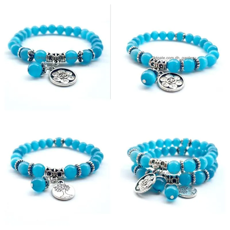 natural stone dark blue opal quartz stretch bracelet tree of life healing aromatherapy bracelet women men jewelry