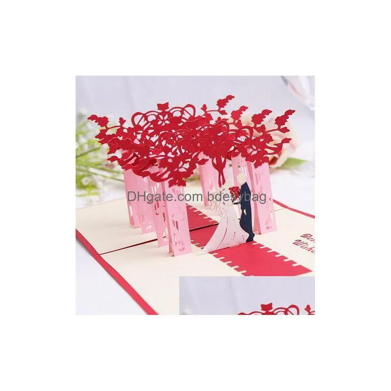 doreenbeads creative 3d cards wedding blessing card bride and groom paper cutting diy folding card for wedding party invitation 10pcs