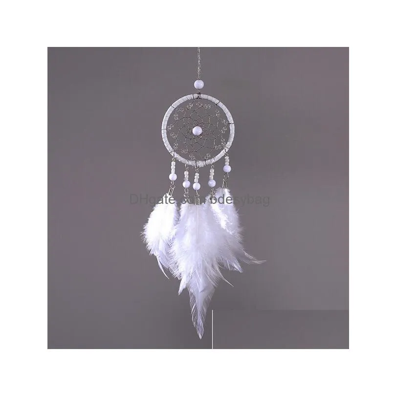 handmade dream catcher pendant mini car ornaments innovative gifts wind chimes dreamcatcher natural feathers wall hanging decor ga457