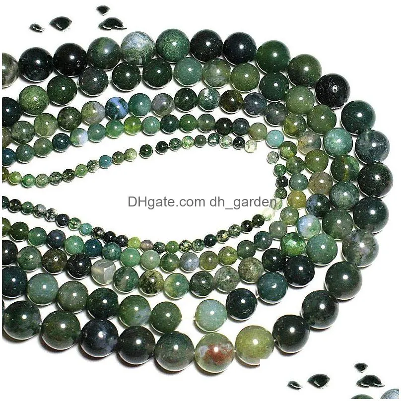 8mm wholesale moss grass agat natural stone round loose green beads for jewelry making 4/6/8/10/12 mm diy bracelet strand 15.5