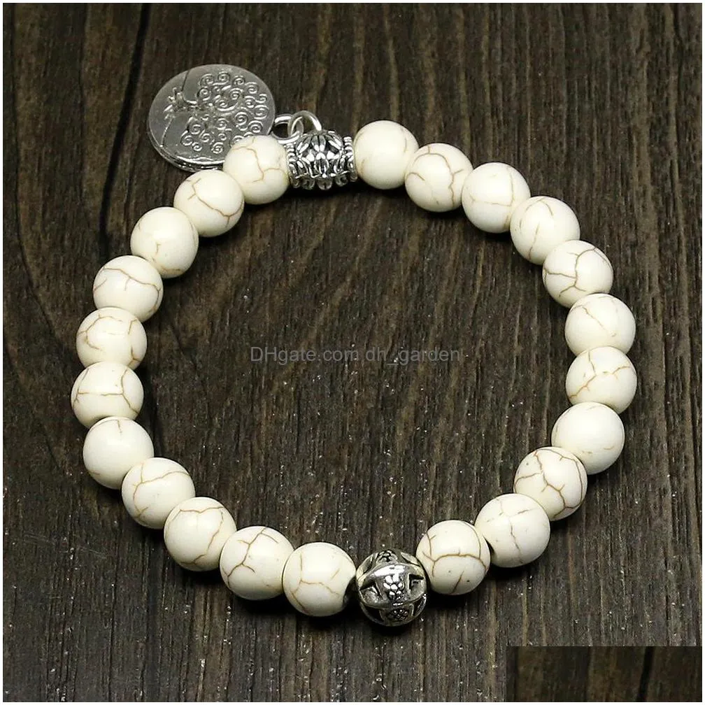 8mm white howlite beads yoga beads gourd mala prayer bracelet for meditation tree of life pendent bracelet for women