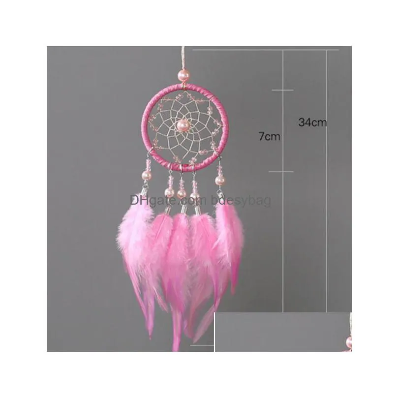 handmade dream catcher pendant mini car ornaments innovative gifts wind chimes dreamcatcher natural feathers wall hanging decor ga457