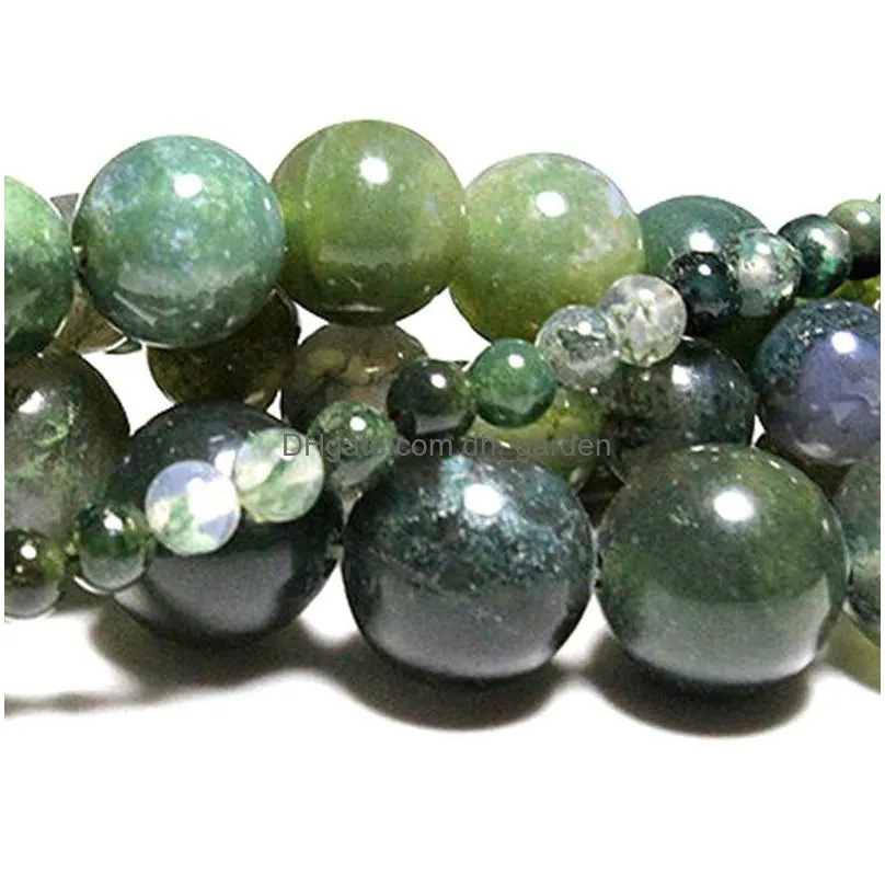 8mm wholesale moss grass agat natural stone round loose green beads for jewelry making 4/6/8/10/12 mm diy bracelet strand 15.5