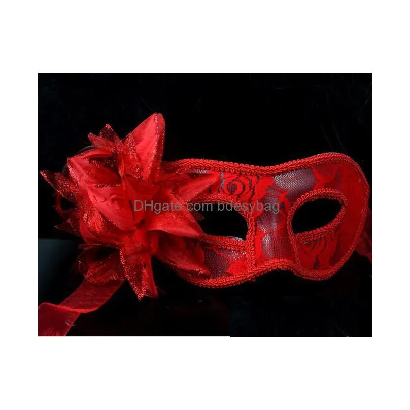 christmas masks pure handmade venetian jacquard yarn flower feathers party translucent lily mask