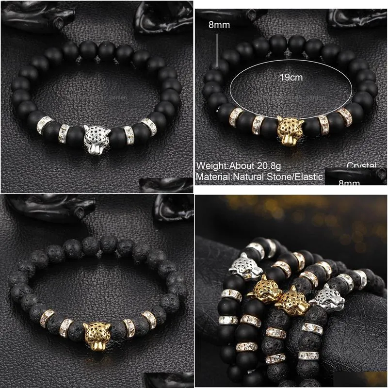 new antique gold color silver color leopard head bracelet charm yoga bracelets for men beads fashion jewelry