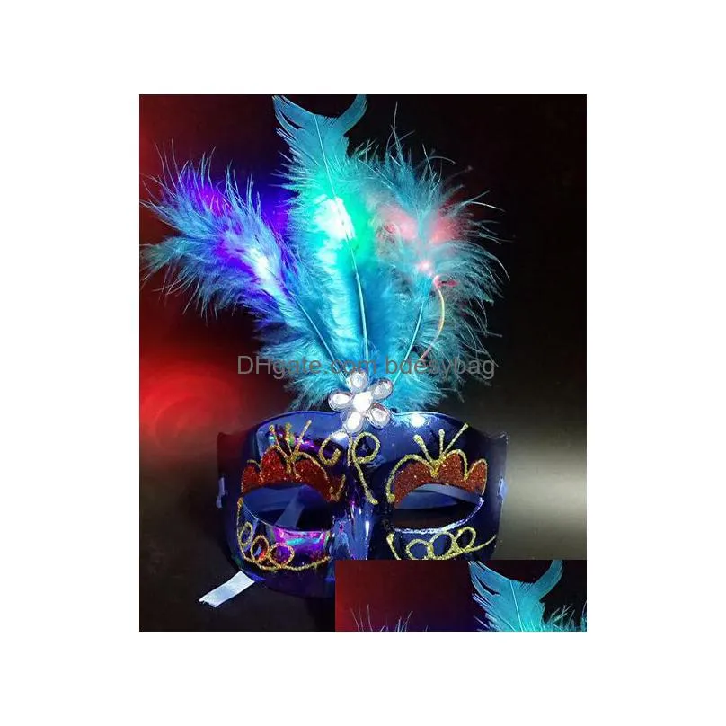 2016 halloween luminous feather masks party masks feather masks led princess venetian mask hjia488