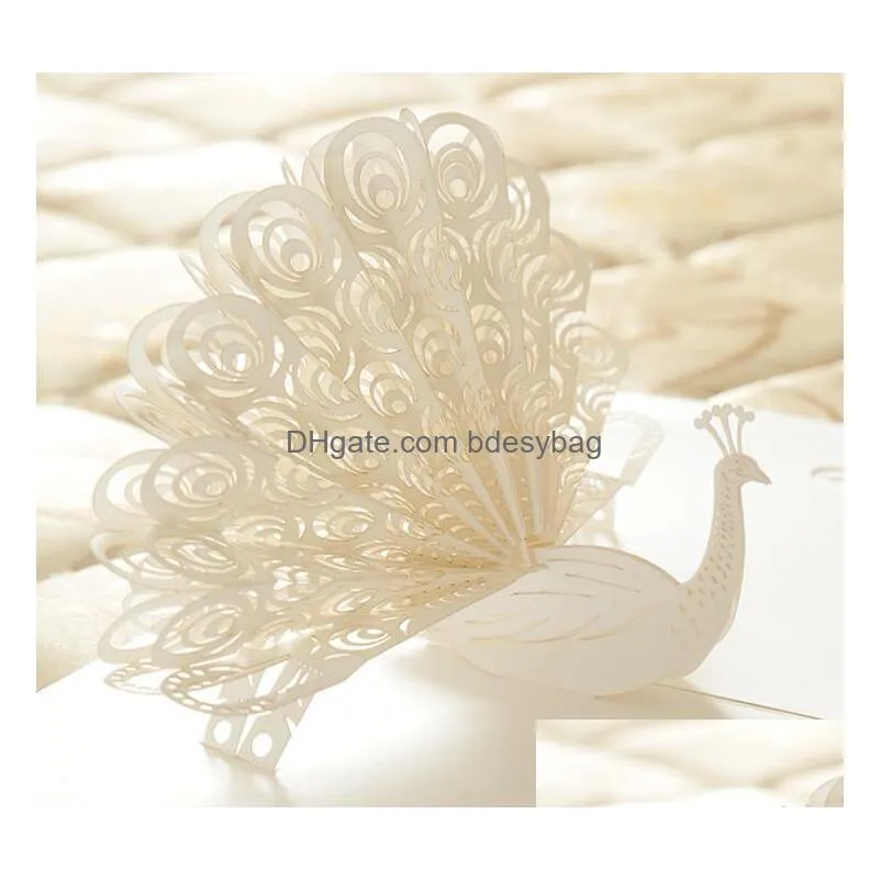 3d creative stereo greeting card hollow paper carving peacock wedding party invitation 15pcs/lot gb667