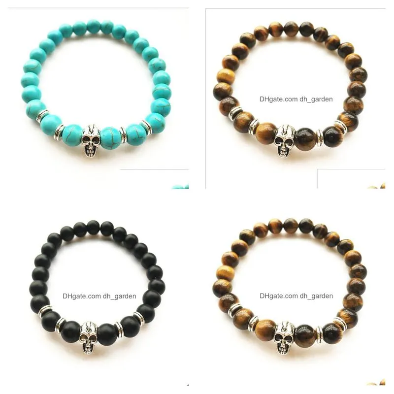 fashion skull head artificial black beads bracelet unisex top quality alloy energy bracelet gift