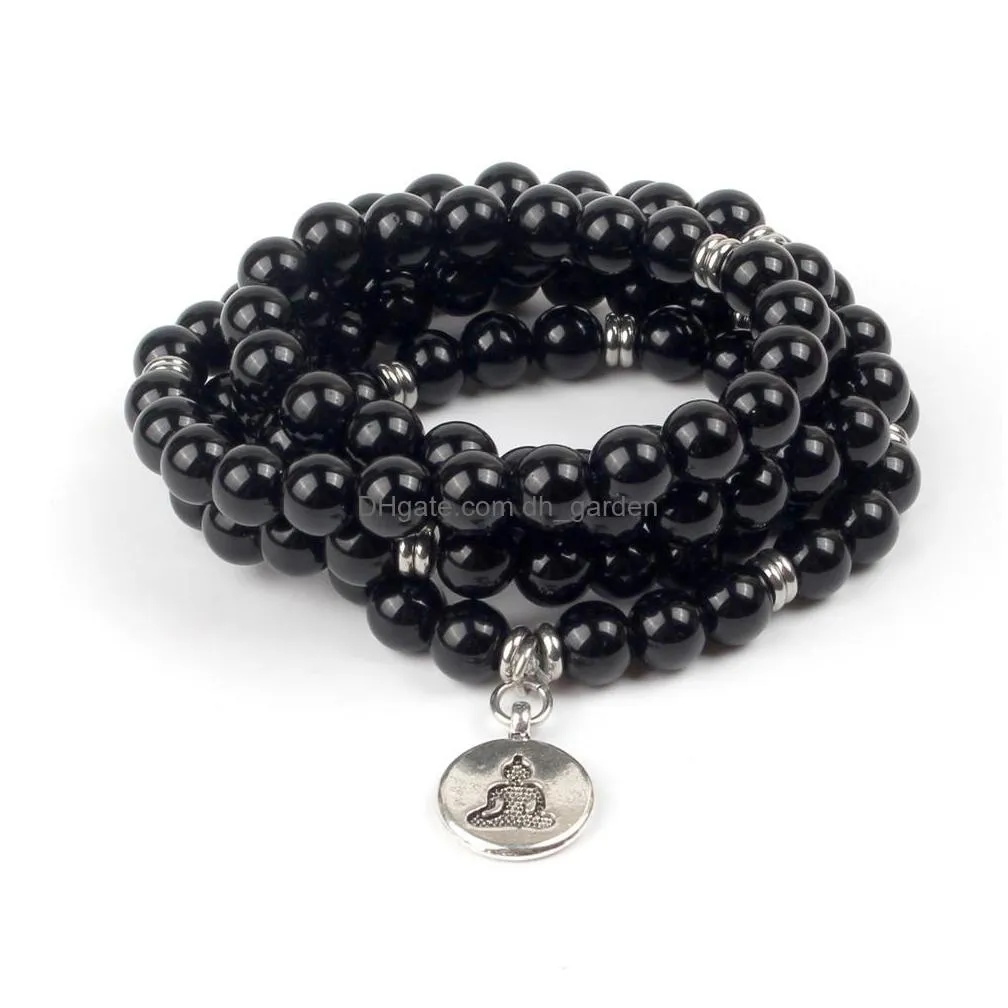 diezi men natural stone 108 black obsidian beads bracelet for women buddhist mala necklace yoga jewelry buddha charm bracelets