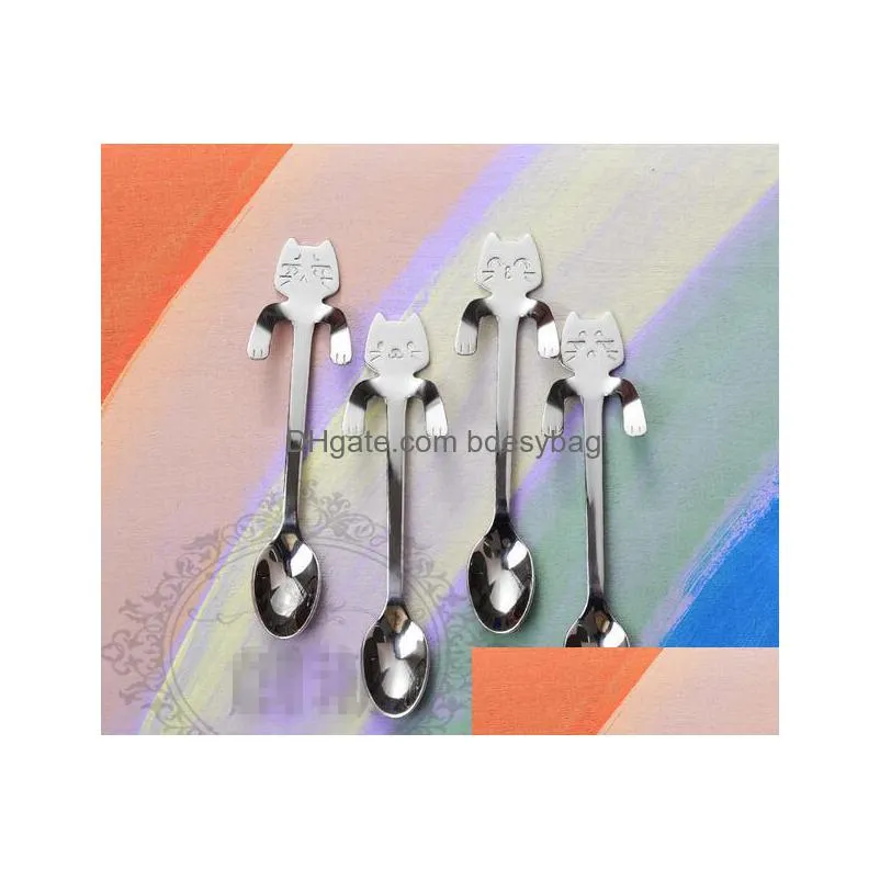 stainless steel cat coffee spoon dessertspoon food grade ice spoon candy teaspoon kitchen supplies tableware g1201