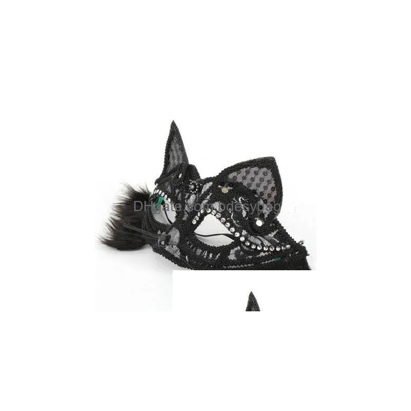 halloween party mask lace animal masks fox mask black white color half face sexy cat face mask accessories