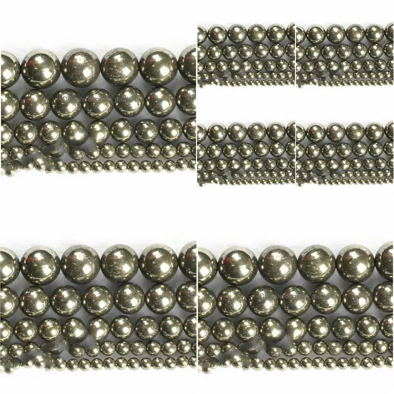 8mm fctory price natural stone iron pyrite round loose beads 16 strand 4 6 8 10 12mm pick size for jewelry making diy
