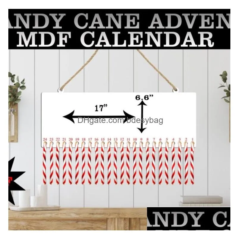 Sublimation Christmas Candy Cane Advent Calendar MDF Blank Countdown Reusable Reindeer Hanging Board Holder