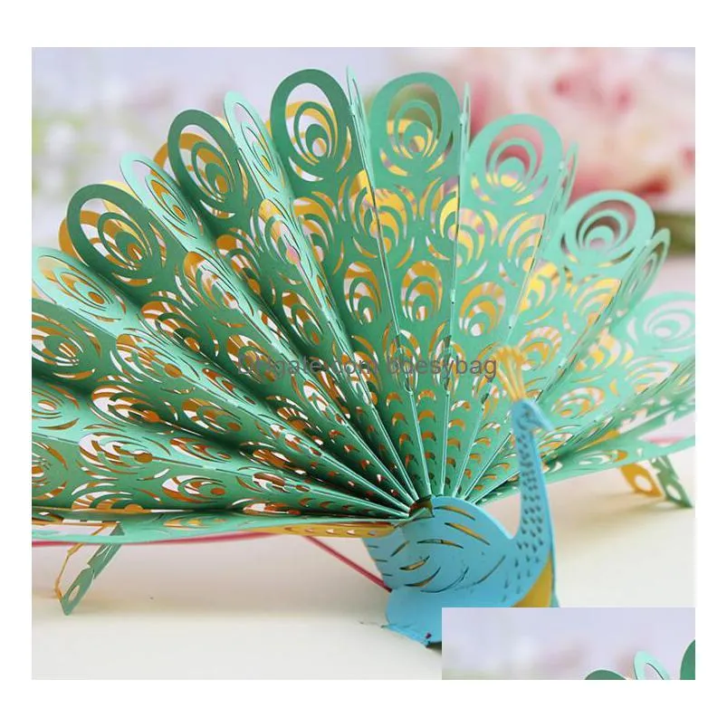 3d creative stereo greeting card hollow paper carving peacock wedding party invitation 15pcs/lot gb667