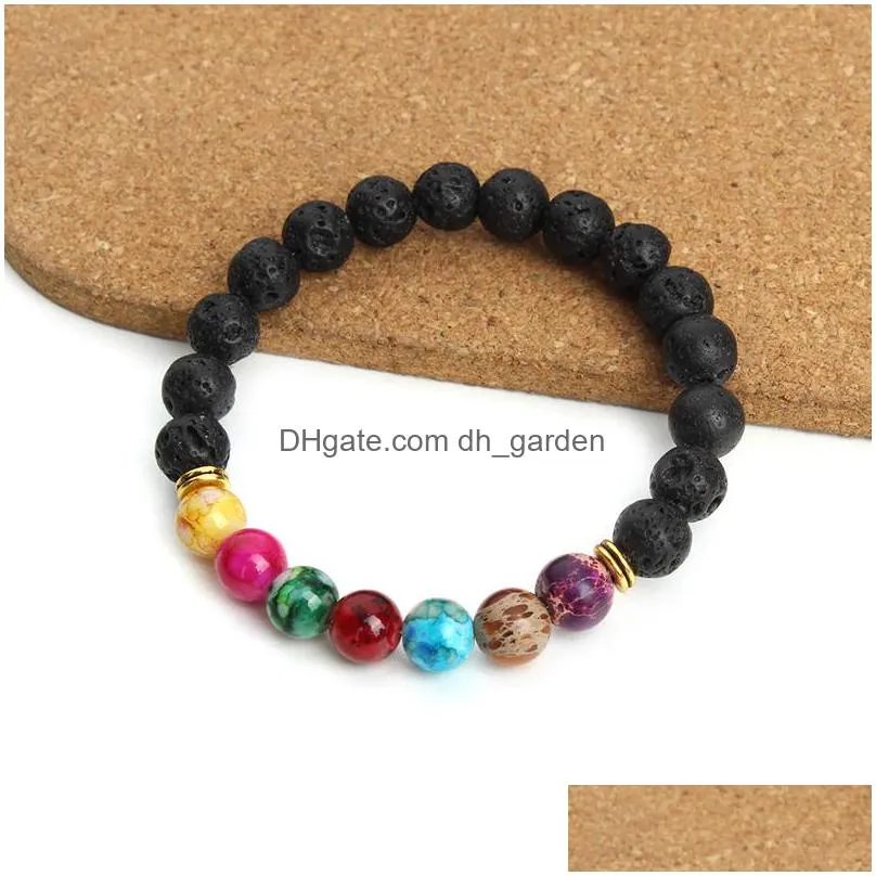 new natural black lava stone bracelets 7 reiki chakra healing balance beads bracelet for men women yoga jewelry