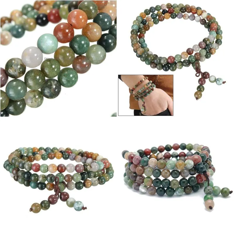 fashion jewelry natural 6mm stone buddhist india style 108 prayer stone beads gourd mala necklace bracelet for women men gift