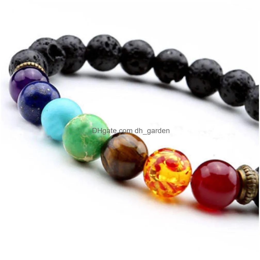 fashion style 7 chakra healing beaded bracelet natural lava stone diffuser bracelet jewelry