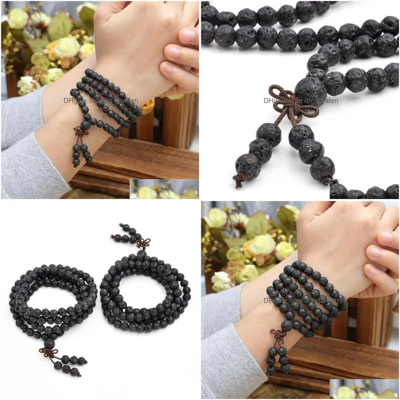 hot bead bracelets 6mm 8mm natural lava rock stone healing stone 108 buddhist prayer beads tibetan mala bracelet necklace