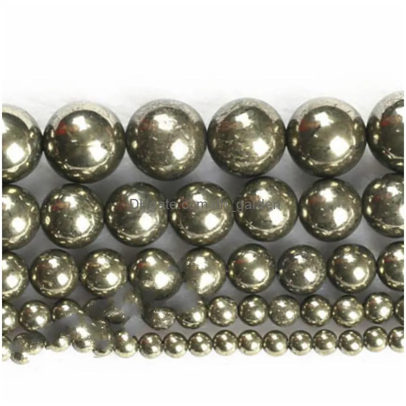 8mm fctory price natural stone iron pyrite round loose beads 16 strand 4 6 8 10 12mm pick size for jewelry making diy