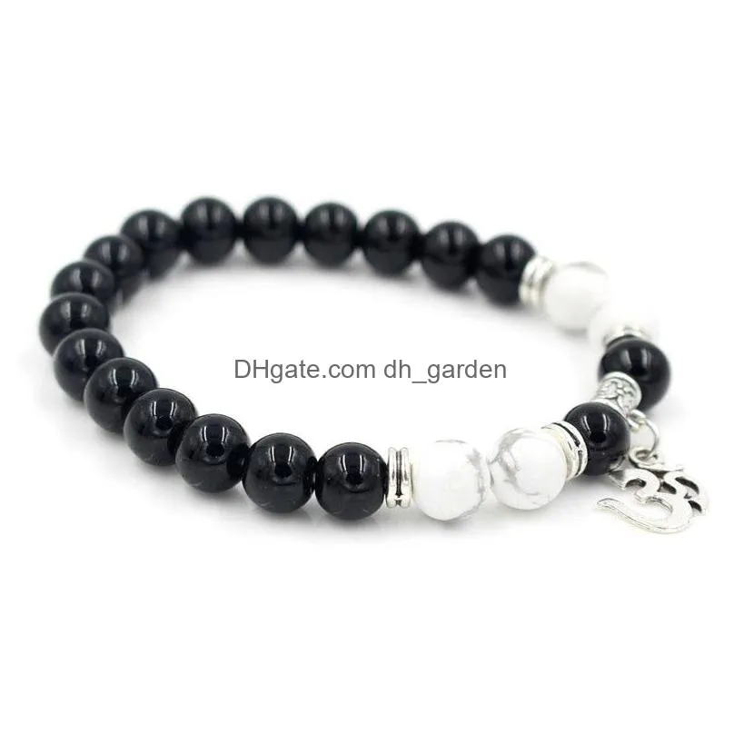 8mm natural white howlite black onyx stonec buddhist buddha pendant charm meditation prayer bead mala bracelet