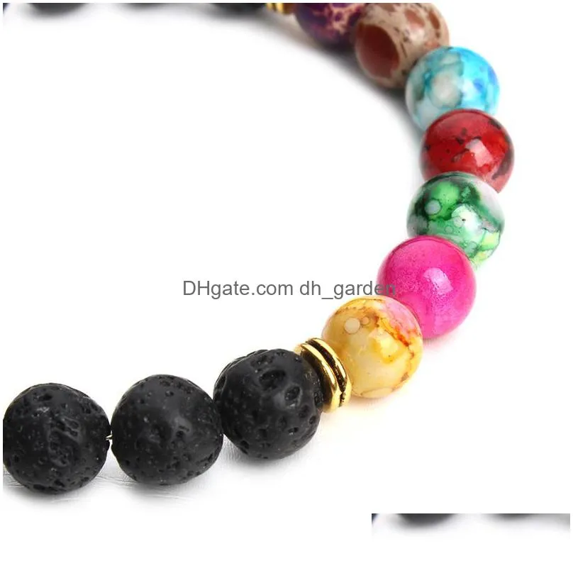 new natural black lava stone bracelets 7 reiki chakra healing balance beads bracelet for men women yoga jewelry