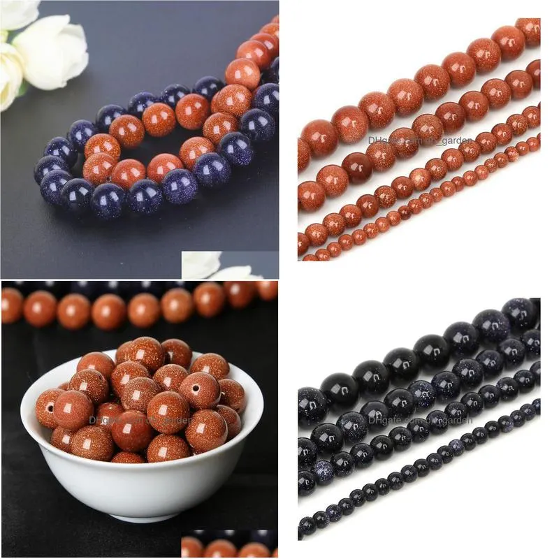 8mm 4 6 8 10 12mm natural gold sand stone beads loose dark blue sandstone round beads for diy jewelry making