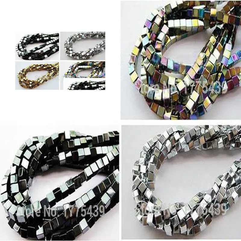 8mm 98pcs/lot coated natural stone hematite cube square loose spacer beads black/gold/silver/rainbow 4mm