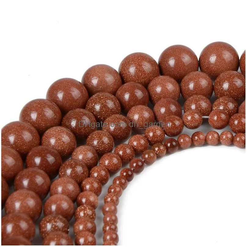 4 6 8 10 12mm natural gold sand stone beads loose dark blue sandstone round beads for diy jewelry