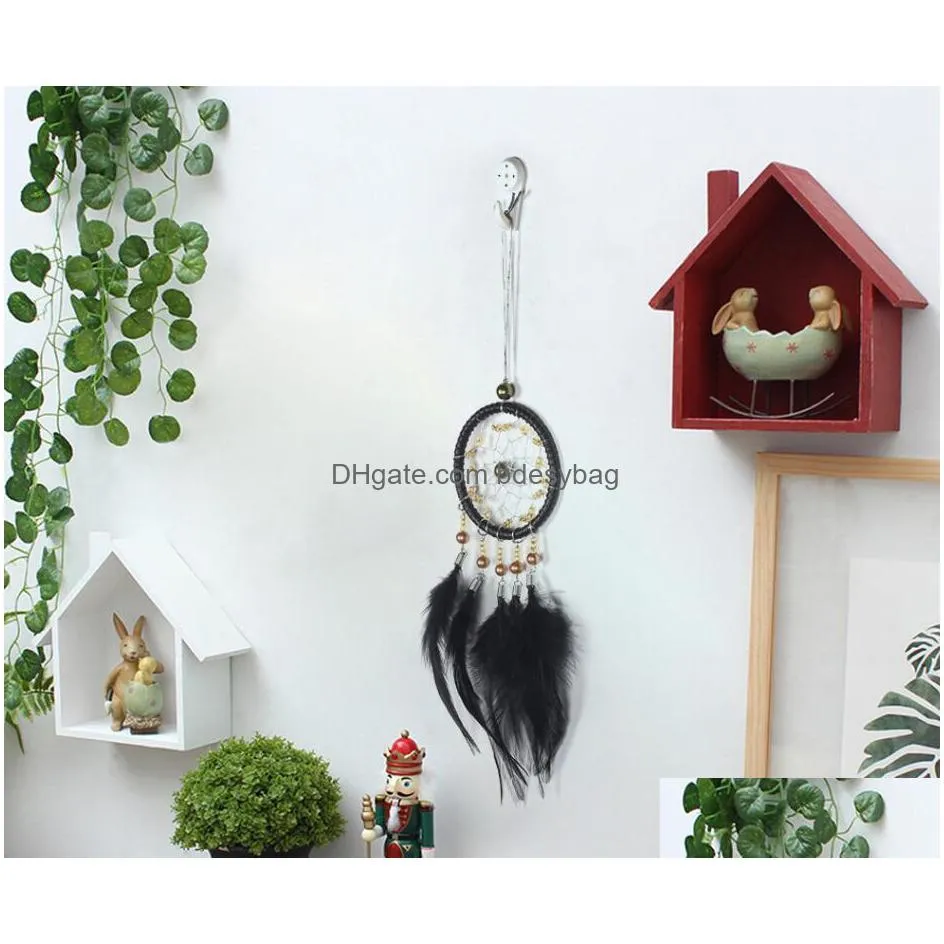 handmade dream catcher pendant mini car ornaments innovative gifts wind chimes dreamcatcher natural feathers wall hanging decor ga457