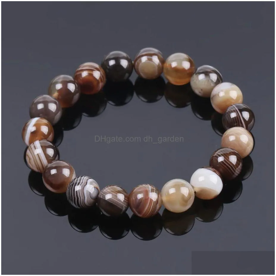 csja natural round gem stone agates onyx men bracelets bangle 10mm brown stripe ethnic rosary energy beads prayer wristband f113