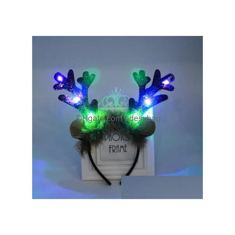 creative christmas luminous antler hair hoop childrens toy ball props led flash headdress wl947