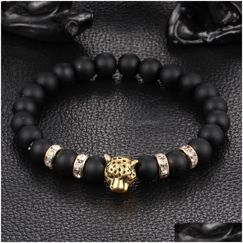 new antique gold color silver color leopard head bracelet charm yoga bracelets for men beads fashion jewelry