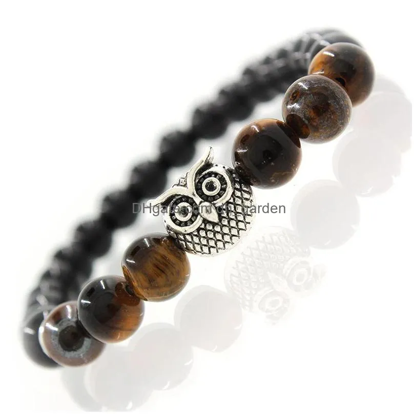 owl natural stone beads bracelet bangle for men women stretch yoga jewelry fashion accessories gifts for lovers
