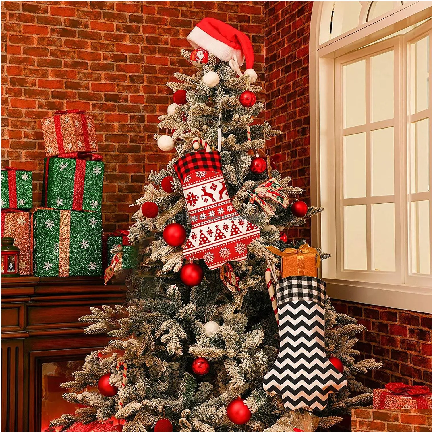 Sublimation Blank Christmas Stockings Dog Cat Paw Shape Xmas Stocking Blanks Plaid Xmas Socks