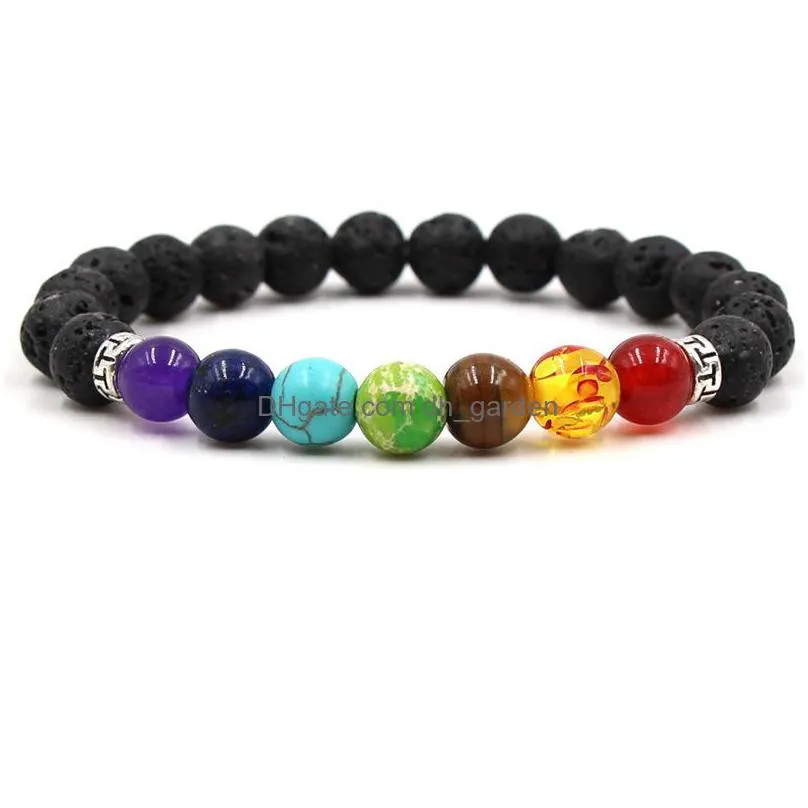 fashion jewelry 7 chakra lava natural stone bead hand bracelet volcanic stone men bracelet