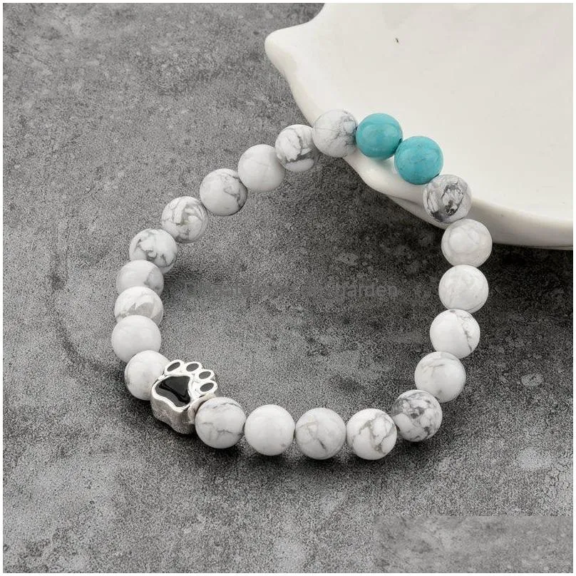 2017 tiger eye natural stone mala bead yoga bracelet dog hand paw elastic rope bead bracelet fashion men women jewelry sbr170111