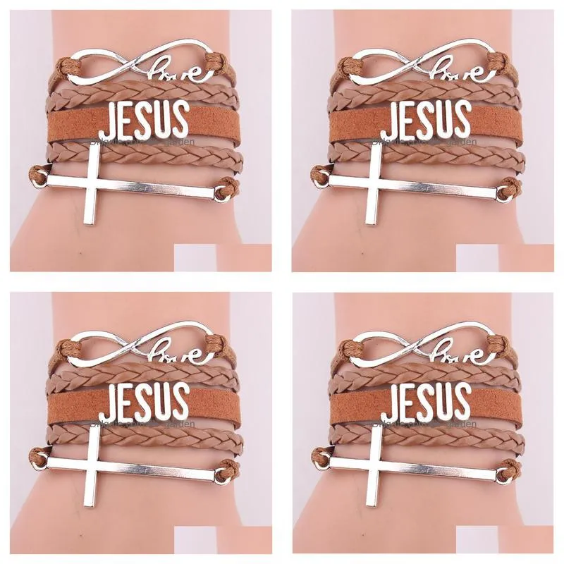 fashion leather christian infinity love wedding handmade cuff bracelet i love jesus bracelet jewelry men