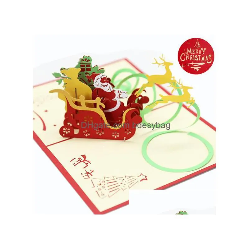 christmas flying deer car 3d threedimensional greeting card christmas blessing manual paper carving hollow greeting card wl1087