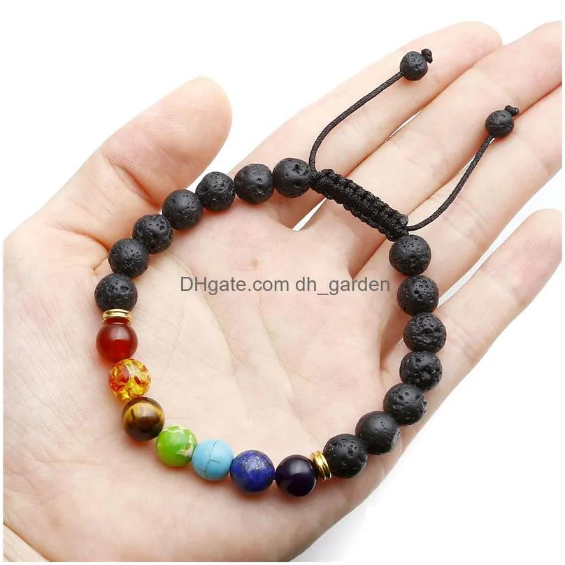 7 chakra healing balance bracelets femme lava yoga reiki prayer wish stones 8mm bracelet