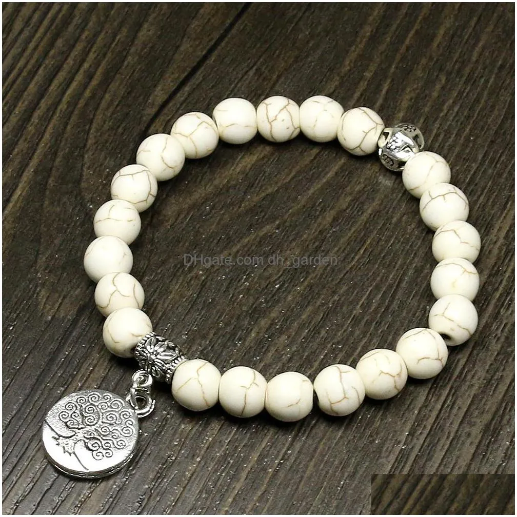 8mm white howlite beads yoga beads gourd mala prayer bracelet for meditation tree of life pendent bracelet for women