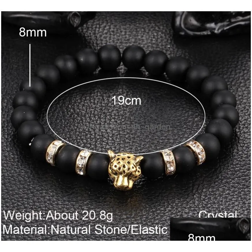 new antique gold color silver color leopard head bracelet charm yoga bracelets for men beads fashion jewelry