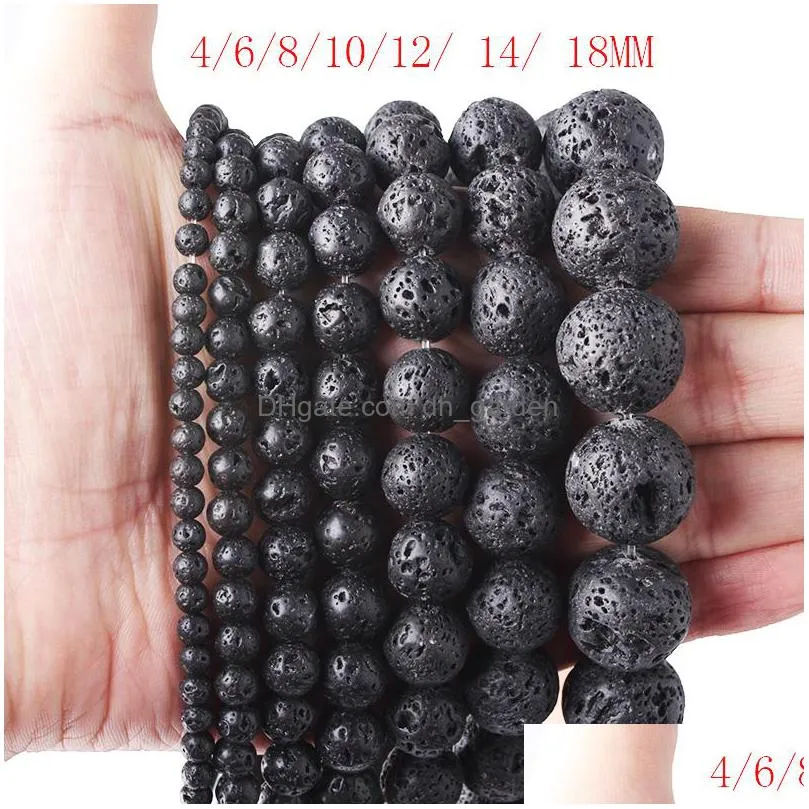 8mm natural stone black lava volcanic stone loose beads 4 6 8 10 12 14 16 18mm fit diy charm beads for jewelry making