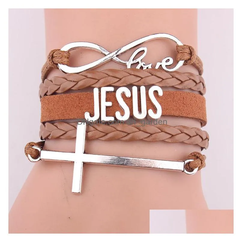 fashion leather christian infinity love wedding handmade cuff bracelet i love jesus bracelet jewelry men