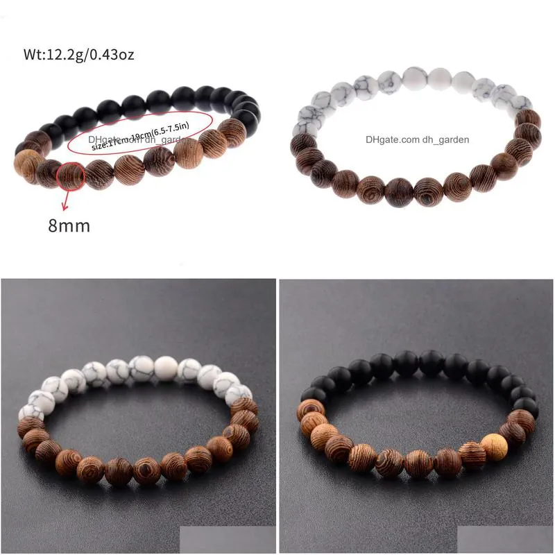 8mm new natural wood beads bracelets men black ethinc meditation white bracelet women prayer jewelry