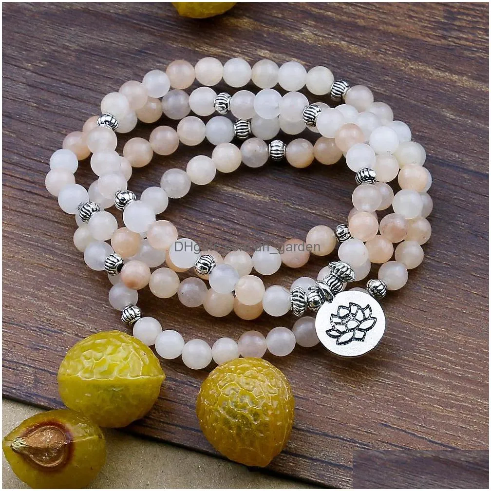 6mm 108 prayer beads mala bracelet pink aventurine wrapped wrists lotus charm bracelet for unisex buddha yoga jewelry