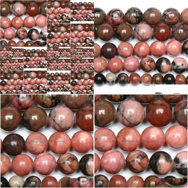 8mm natural stone black lace rhodonite beads in loose 15 strand 4 6 8 10 12 mm pick size for jewelry making