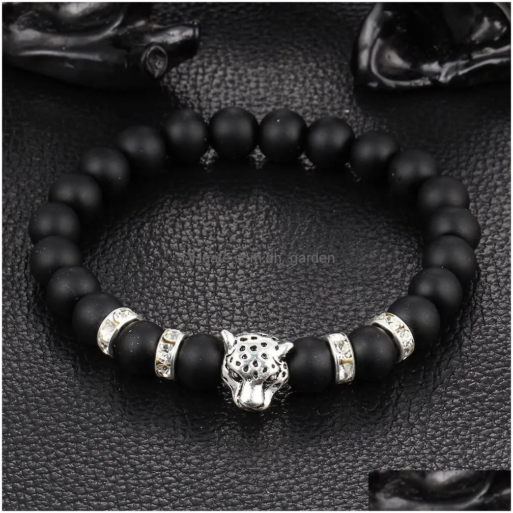 new antique gold color silver color leopard head bracelet charm yoga bracelets for men beads fashion jewelry