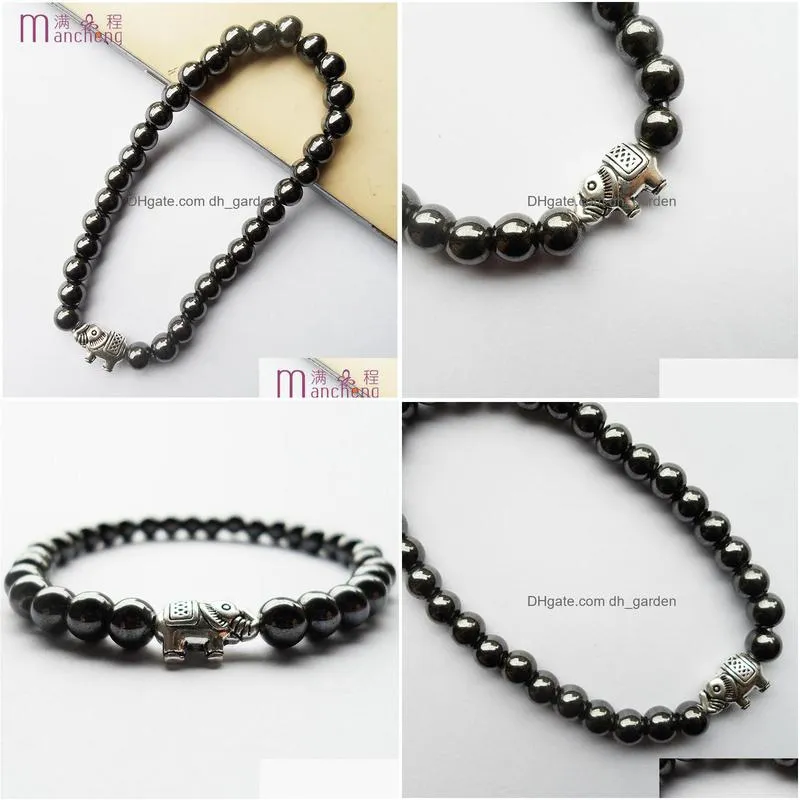 best selling 6mm magnetic hematite stone elephant beads bracelets women man period fitness sleep mood tracker health bracelet