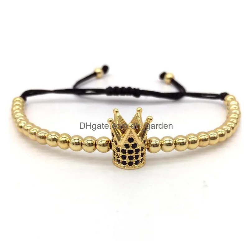 fashion imperial crown charm mens bracelets micro pave beads trendy braided macrame bracelets